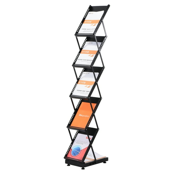 Unique Bargains Foldable Magazine Display Racks 5 Layers Brochure Stand Holder with Wheels