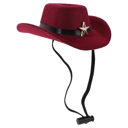 LITINKIMI Dark Red Wide Brim Pet Cowboy Hat Comfortable Breathable Headwear for Small Pets