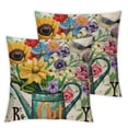 thumbnail image 2 of Acheng Spring Decorative Throw Pillow Covers Set of 2, Coloured Floral Watering Can Pot Bird Daisy Flower Bloom Cushion Case Decor, Spring Summer Farmhouse Plant Botanical Decoration White, 2 of 6