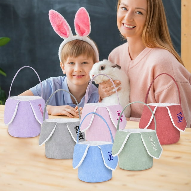 Riforla Personnalisé Brodé Nom Anglais Pâques Fait Main Mignon Velours Côtelé Fait Main Se Référer à l'Image pour Choisir le Style de Police et la Couleur Textile de Maison Rangement Rose