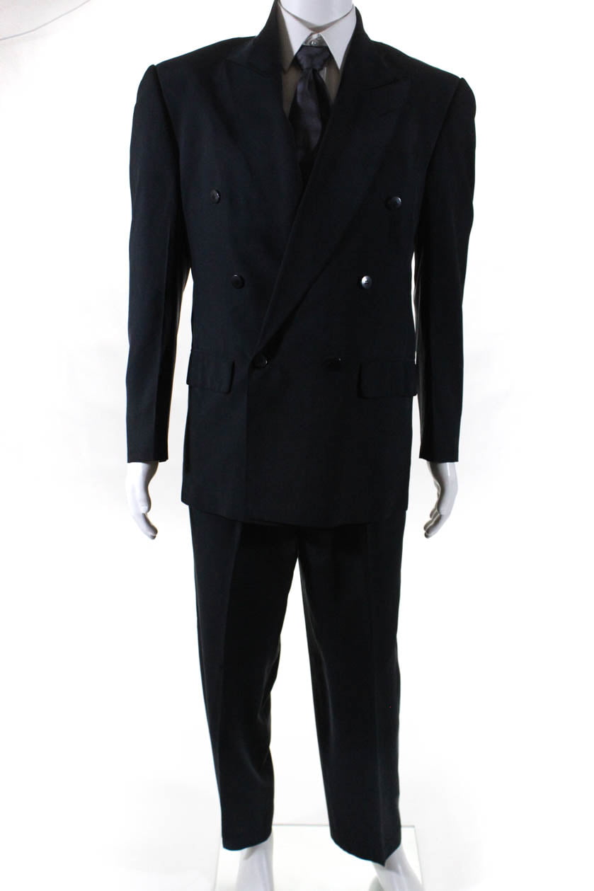 Pre-owned|Pierre Mens Double Breasted Blazer Pleated Pants Suit Black Size - Walmart.com