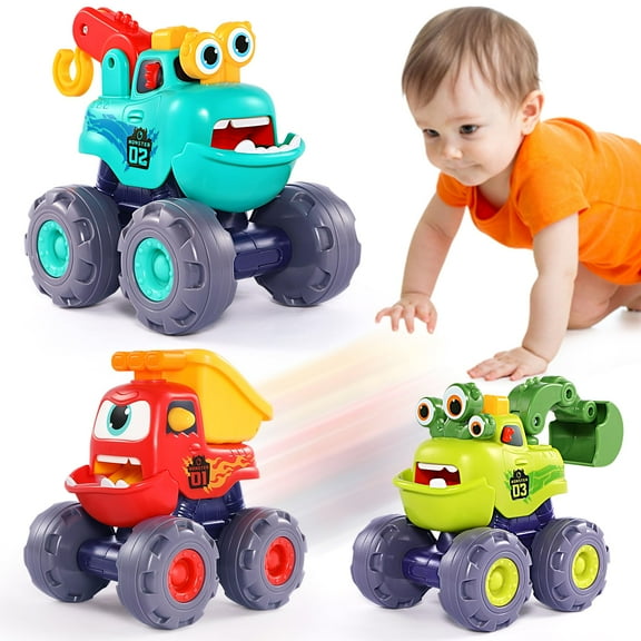 KY Car Toys for 1 Year Old Boy Gifts, Pull Back Monster Truck Toy Cars for Toddlers 1-3, 1 2 3 One Year Old Boy Birthday Gift 1st Vehicles Kids Stocking Stuffers Toddler Baby Boys Toys 12-18 Months