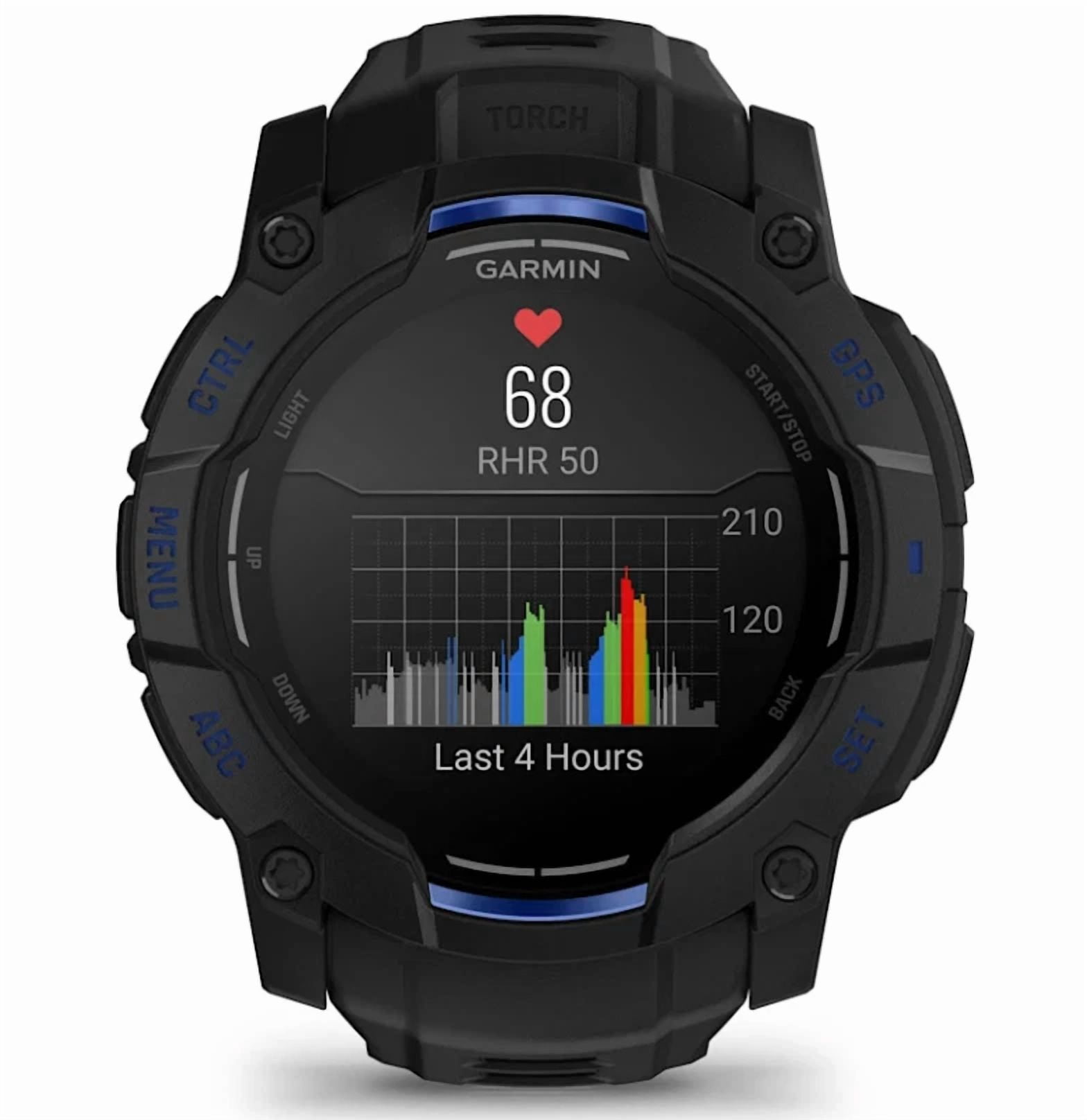 Garmin Instinct 3 Rugged Outdoor GPS Smartwatch – 50mm AMOLED, Supernova Collection, Health & Fitness Tracking, Multi-Band GPS, LED Flashlight, Black/Bolt Blue w/ Wearable4U PowerBank Bundle