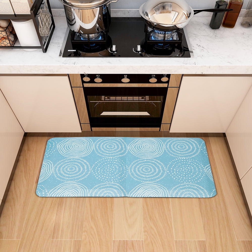 Private Jungle 20 "x 39" x 1.9cm Kitchen Mat Rectangular, Fold in Half, Striped, Cyan