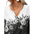 thumbnail image 3 of DYMADE Women Floral Printed Loose Long Sleeve Tie Dye V-neck T-shirt, 3 of 4