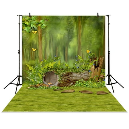 GreenDecor Polyester Fabric 5x7ft photography backdrops filming Forest Tree Butterfly Green Fairy Tale beautiful photo studio background newborn baby photocall