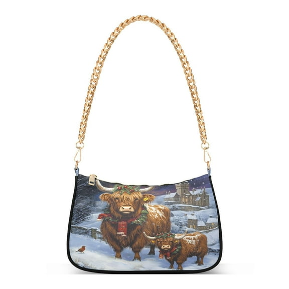Ryvnso Highland Cattle Christmas Womens Chain Shoulder Bag Tote Handbags Clutch Hobo Purse with Zipper for Travel