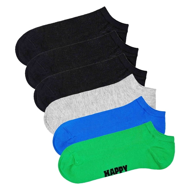 Happy Socks calcetines deportivos unisex, pack de 6 - Solid Socks Low, mezcla de algodón, unicolor Negro/gris/azul/verde 36-40