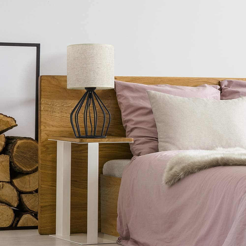 Oumilen 2 Pack Black Table Lamps Hollow Base with Linen Shade
