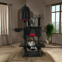 Pefilos 67" Gothic Cat Tree Tower with Scratching Post and Cat Condo, Cat Tree House with Hammock, for Small Medium Cats, Black