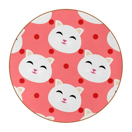 

OWNTA Pink Cat Pattern Premium Microfiber Leather Round Coasters (6PCS) - 11x11 cm/4.3x4.3 in - Durable & Stylish Cup Mat Set