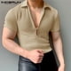 thumbnail image 4 of INCERUN Tops 2024 estilo coreano moda para hombre textura diseño en V profundo camisetas casuales ropa de calle de manga corta de punto camiseta S-5XL, 4 of 5