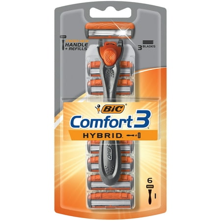 BIC Comfort 3 Hybrid Men's Disposable Razor, 1 Handle 6 (Best Mens Cartridge Razor)