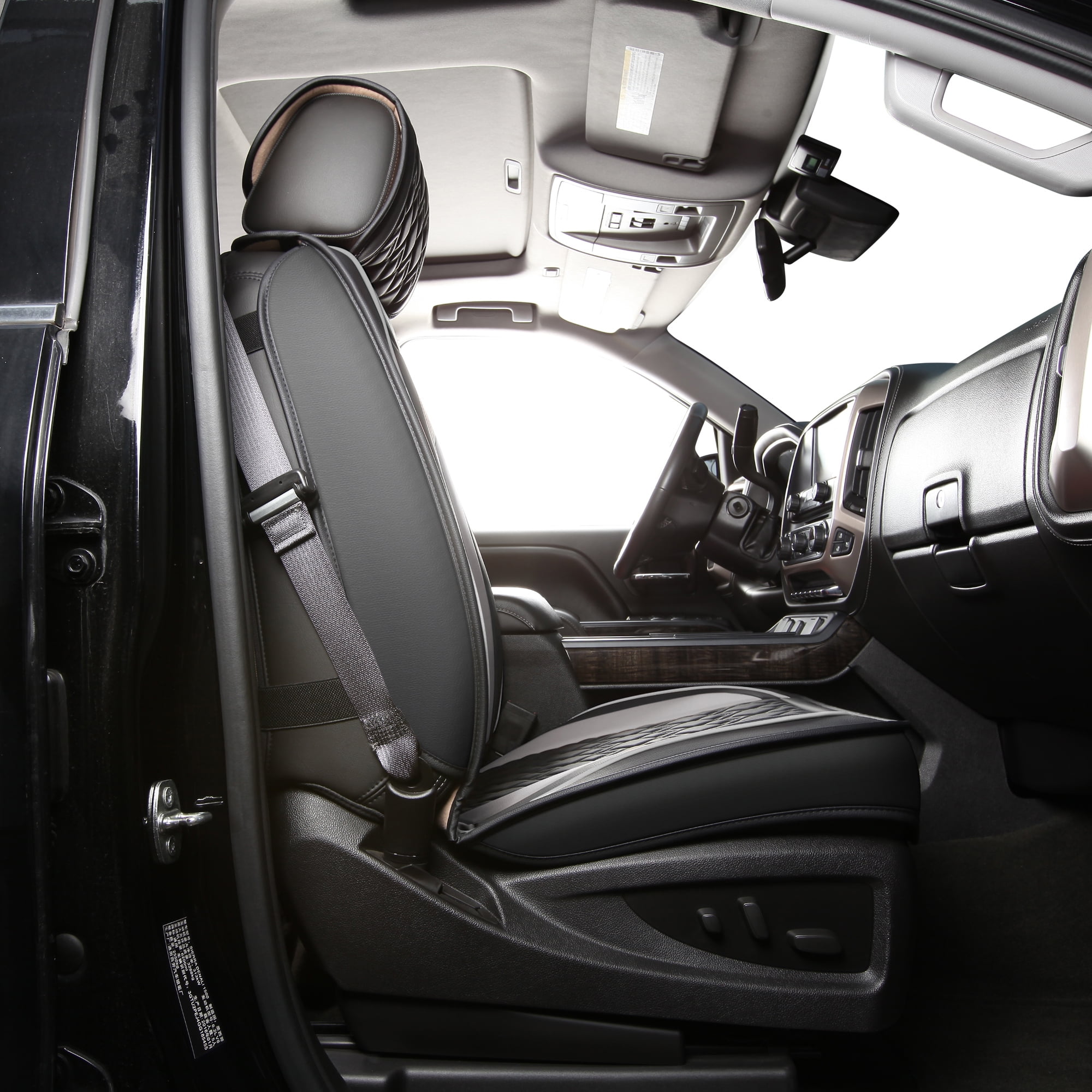 JOJOBAY Chevy Silverado Seat Covers,Leather Seat Covers for GMC Sierra,Custom Fit 2007-2026 1500 2500HD 3500HD Crew Double Extended Regular Cab,LT LZT RST Trail Boss(Front Pair,Black Grey)