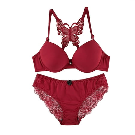 Bigersell Women s T-Shirt Bra Fashion Women Lace Backless Solid Strap Wrap Bra Underwear Regular Size Push-Up T-Shirt Bra  Style 12770  Red 34B