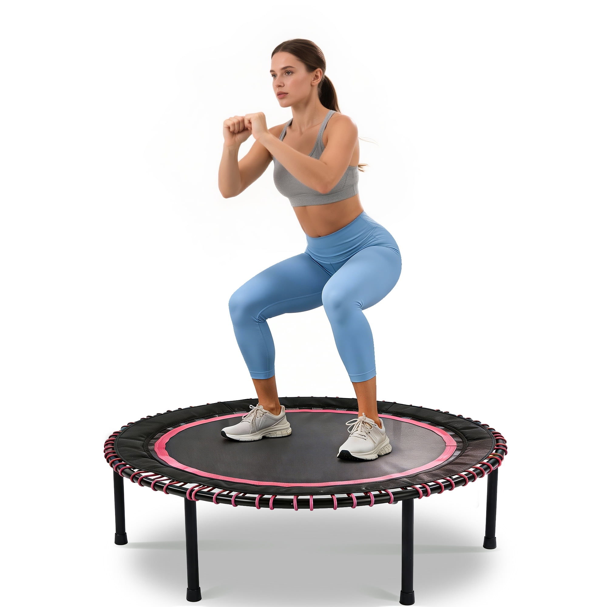 48 Inch Springless Mini Fitness Trampoline, Quiet Safe Exercise Rebounder, 450LBS Capacity Cardio Trainer for Indoor Outdoor Family Workout