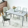 thumbnail image 3 of Modern Sintered Stone Dining Table with Black Iron Base, Gray Rock Top for 8-Seater, 3 of 10