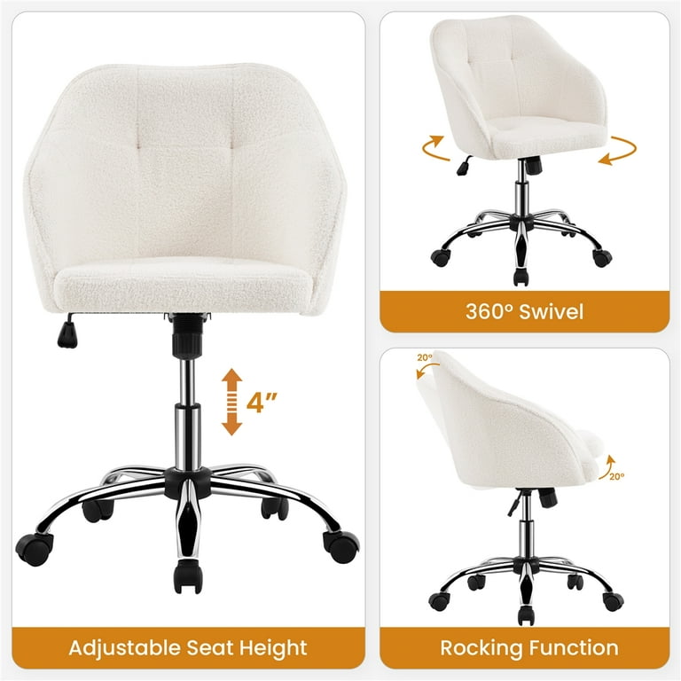 Yaheetech Modern Boucle Desk Chair for Home Office,Ivory