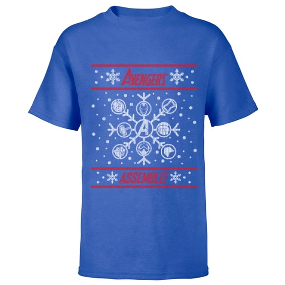 Marvel Avengers Assemble Holiday Sweater - Short Sleeve T-Shirt for Kids - Customized-Royal