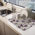 thumbnail image 2 of Purple Floral Dish Drying Mats for Kitchen Counter, Vintage Flower Botanical Leaves Classic Absorbent Coffee Bar Mat with Non-slip Rubber Backed Quick Drying Dish Rack Pad 16"x18", 2 of 9