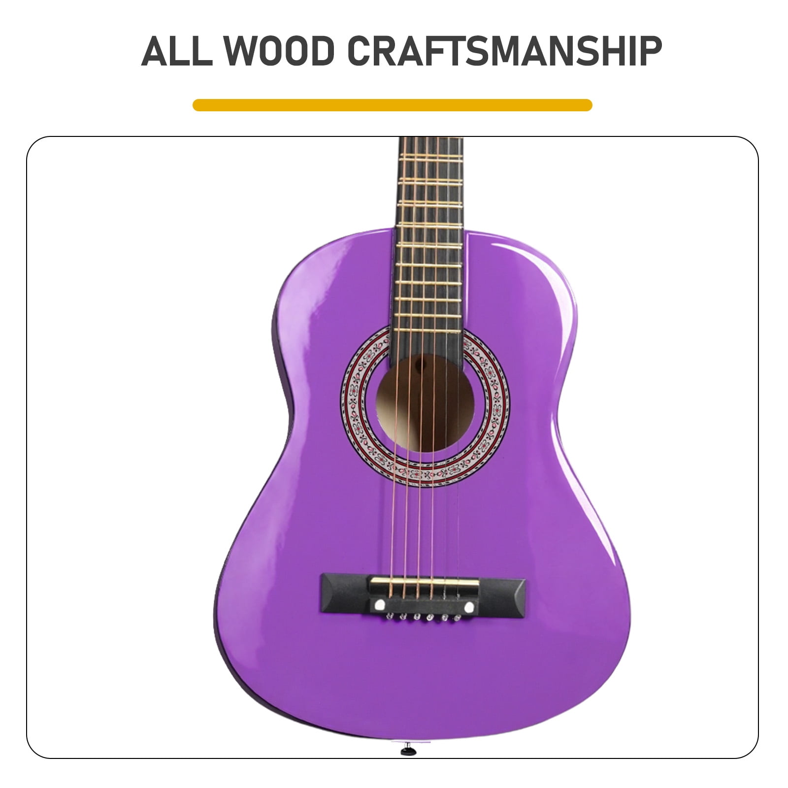 30in Round Acoustic Guitar with Picks, Strings, Capo, Case, Tuner, and Strap