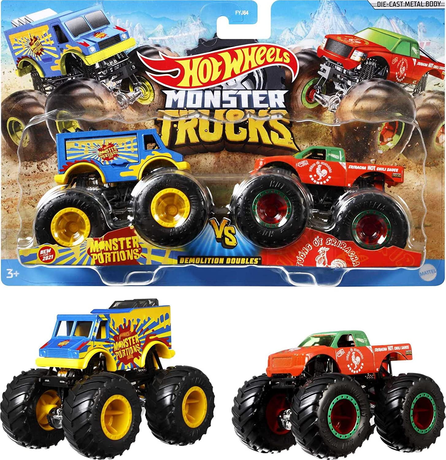 Hot Wheels Monster Trucks Monster Portions vs Sriracha Demolition 
