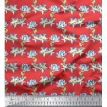 Soimoi Orange Cotton Voile Fabric Leaves & Tropical Floral Watercolor Print Fabric by Yard 42 Inch Wide