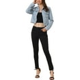 thumbnail image 2 of INSPIRE CHIC Women's Turn Down Collar Faux Suede Cropped Moto Jacket XL Grey Blue, 2 of 6