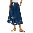 thumbnail image 2 of Long Skirts for Women High Waist A Line Skirt Casual Flowy Tiered Pleated Skirt with Drawstring Pockets Summer Leisure Vacation Printed Boho Skirt, 2 of 5