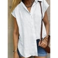 thumbnail image 3 of Single Breasted Blouse Button Front Pure Color Turn Down Collar Short Sleeved Blouse for Women Summer White M, 3 of 7