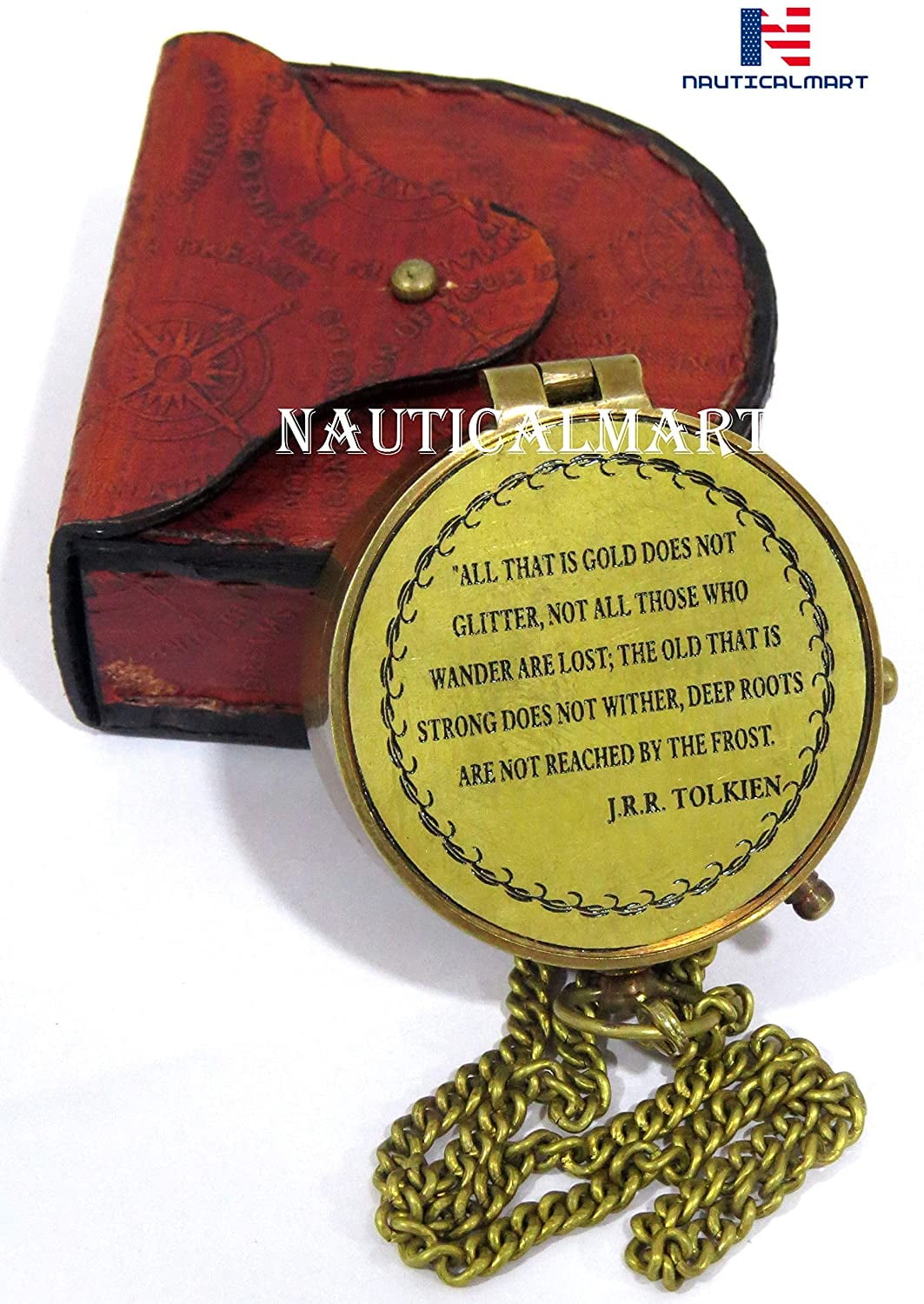 J.R.R TOOLKIEN ~ ALL THAT IS GOLD DOES NOT GLITTER....Ant Brass Compass & Case