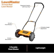 LawnMaster LMRM1401 Push Reel Lawn Mower 14-Inch 5-Blade