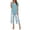 Sky Blue, variant on Women's Leaf Print Two-Piece Set, Round Neck Short Sleeve Top with Matching High Waist Cropped Pants, Casual Outfit for Everyday Wear