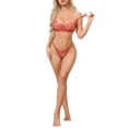 thumbnail image 2 of INSPIRE CHIC 2 Pcs for Women Lace Mesh Lingerie Sets See Through Non-Padded Cage Bra and Low Waisted Thong Set XL Red, 2 of 4