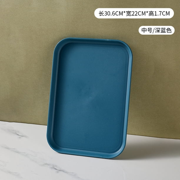 Nvzi Bandeja para alimentos ligera de 2 piezas, color azul oscuro - 12 × 8.6 × 0.6 pulgadas, bandeja de paja de trigo, libre de BPA, resistente y apta para lavavajillas.