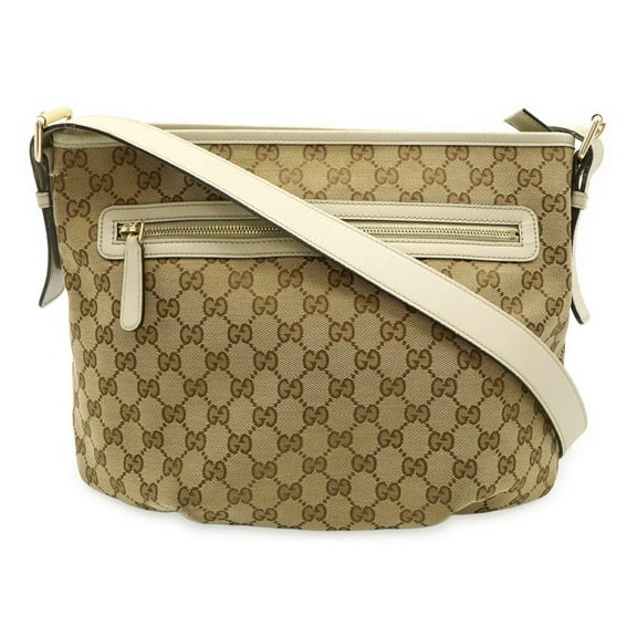 Pre-Owned GUCCI GG Canvas Shoulder Bag, Leather, Khaki Beige, White, 388930 (Good)