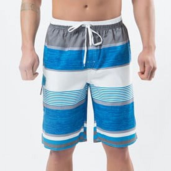 Bañador para hombre, grande y alto, con bolsillo lateral, pantalones cortos de playa a rayas con cordón y forro de malla, trajes de baño para hombre