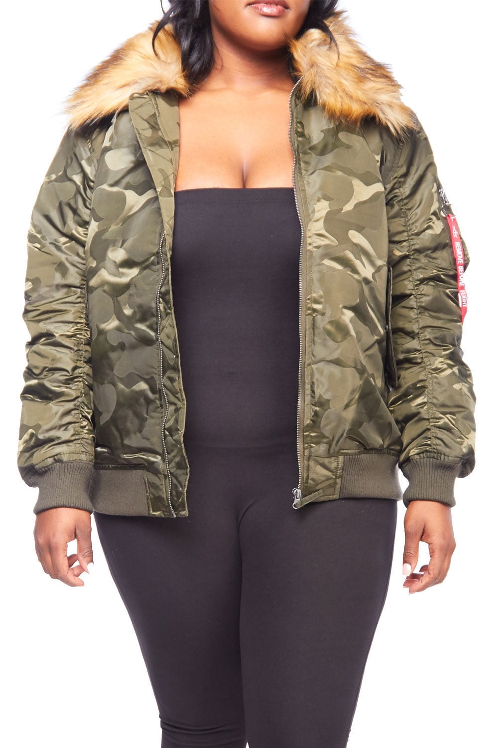 Womens Plus Size Winter Faux Fur Puffer Bomber Parka Jacket RJK-728P-XL-Olive Camo Taupe by Genx