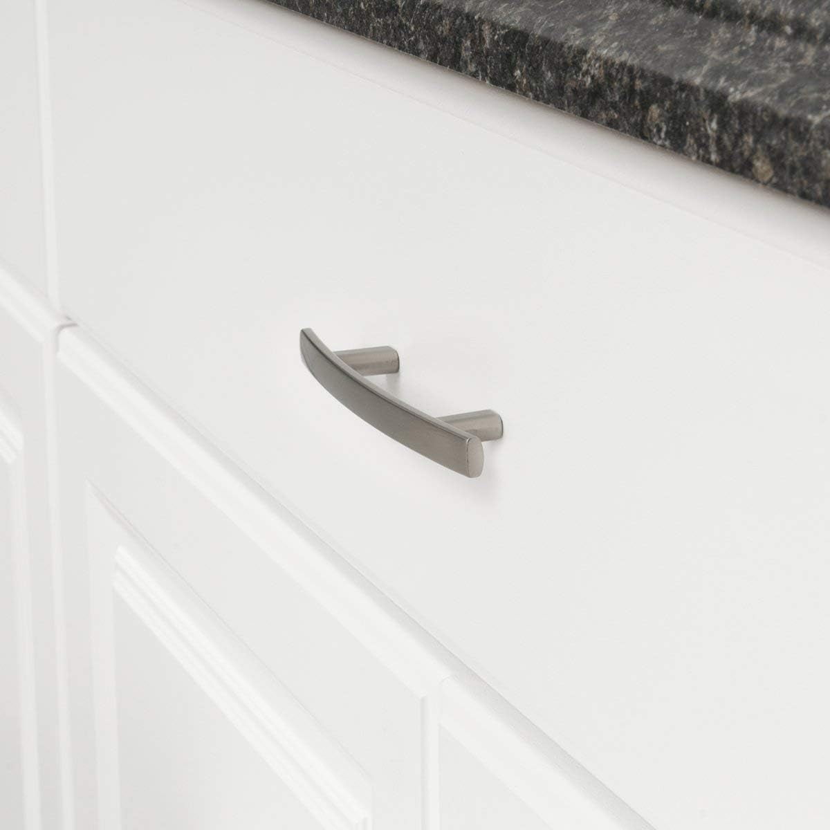 25 Pack Silverline 3" Hole Center Cabinet Hardware Pull Curved Subtle Arch Modern Kitchen Bathroom Handles, Brush Satin Nickel…