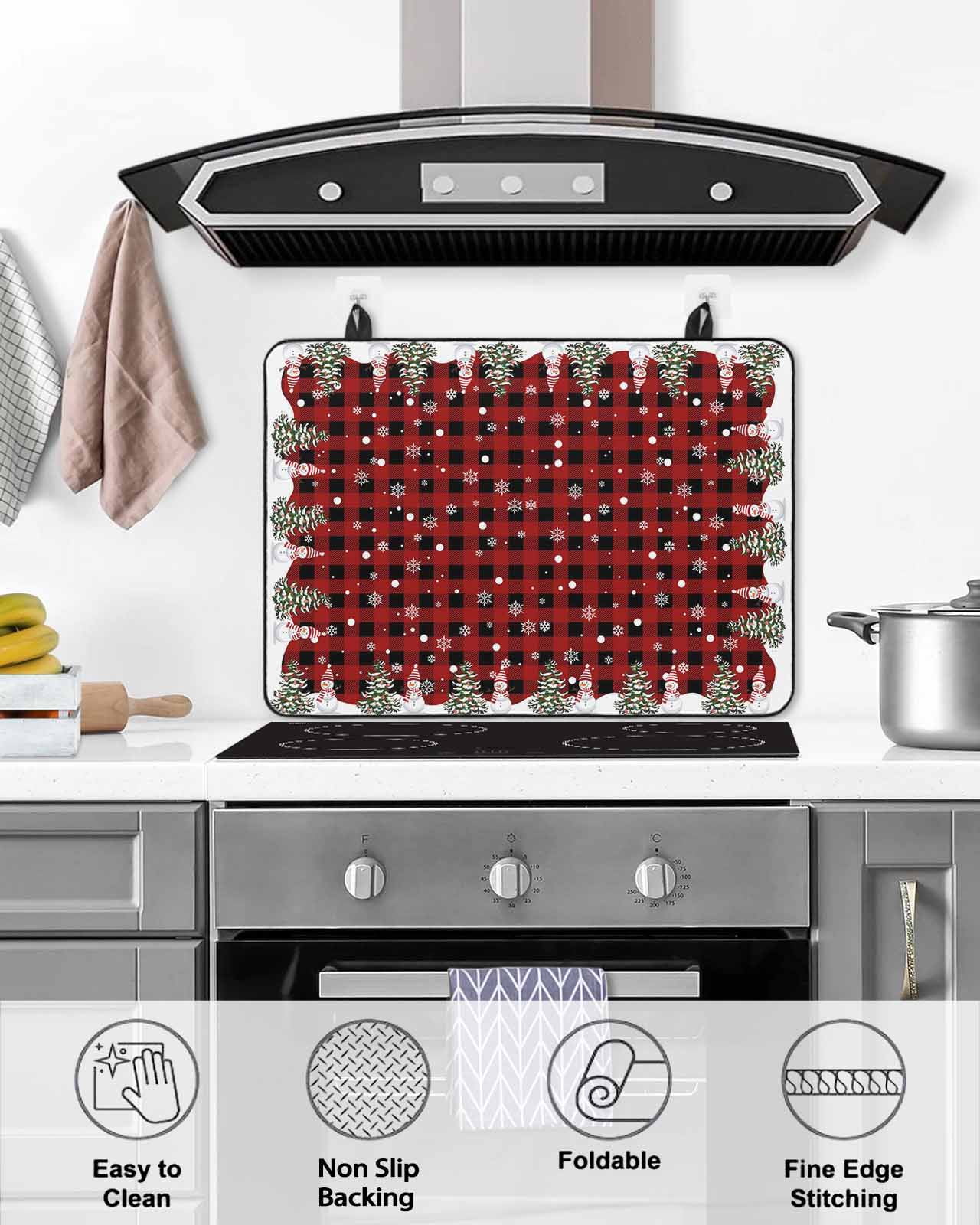 Large Induction Cooktop Protector Mat Christmas Stove Top Covers for Electric Stove, Xmas Trees Snowman Snowflakes Buffalo Plaid Decorative Stove Burner Cover Mats, Glass Top Stove Cover