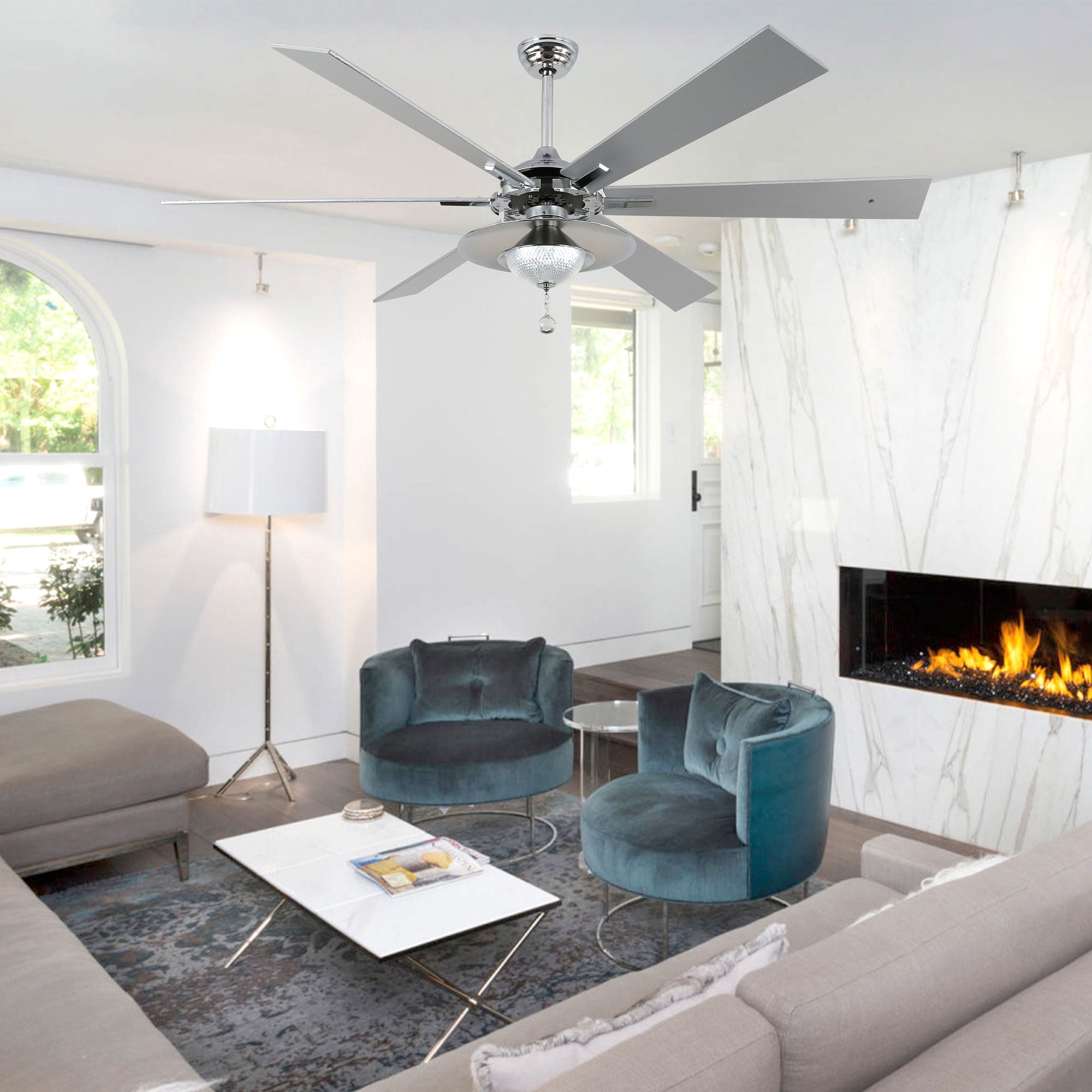 Bella Depot 72" Modern LED Ceiling Fan 6-Speed Reversible Chandelier With Dimmable Light and Remote Control
