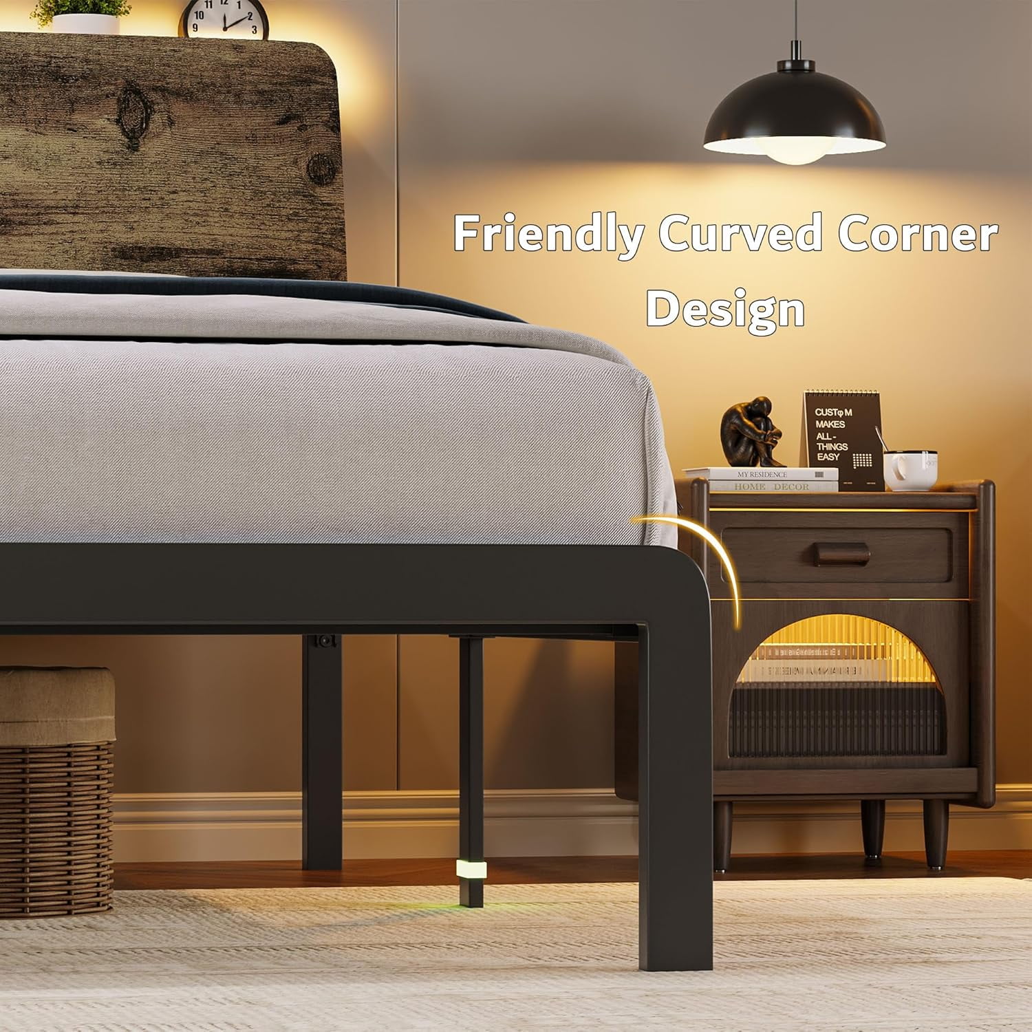 iPormis Full Size Bed Frame with Ergonomic Storage Headboard & Charging Station, LED Platform Bed Frame, Heavy Duty Metal Slats, No Box Spring Needed, Easy Assembly, Rustic