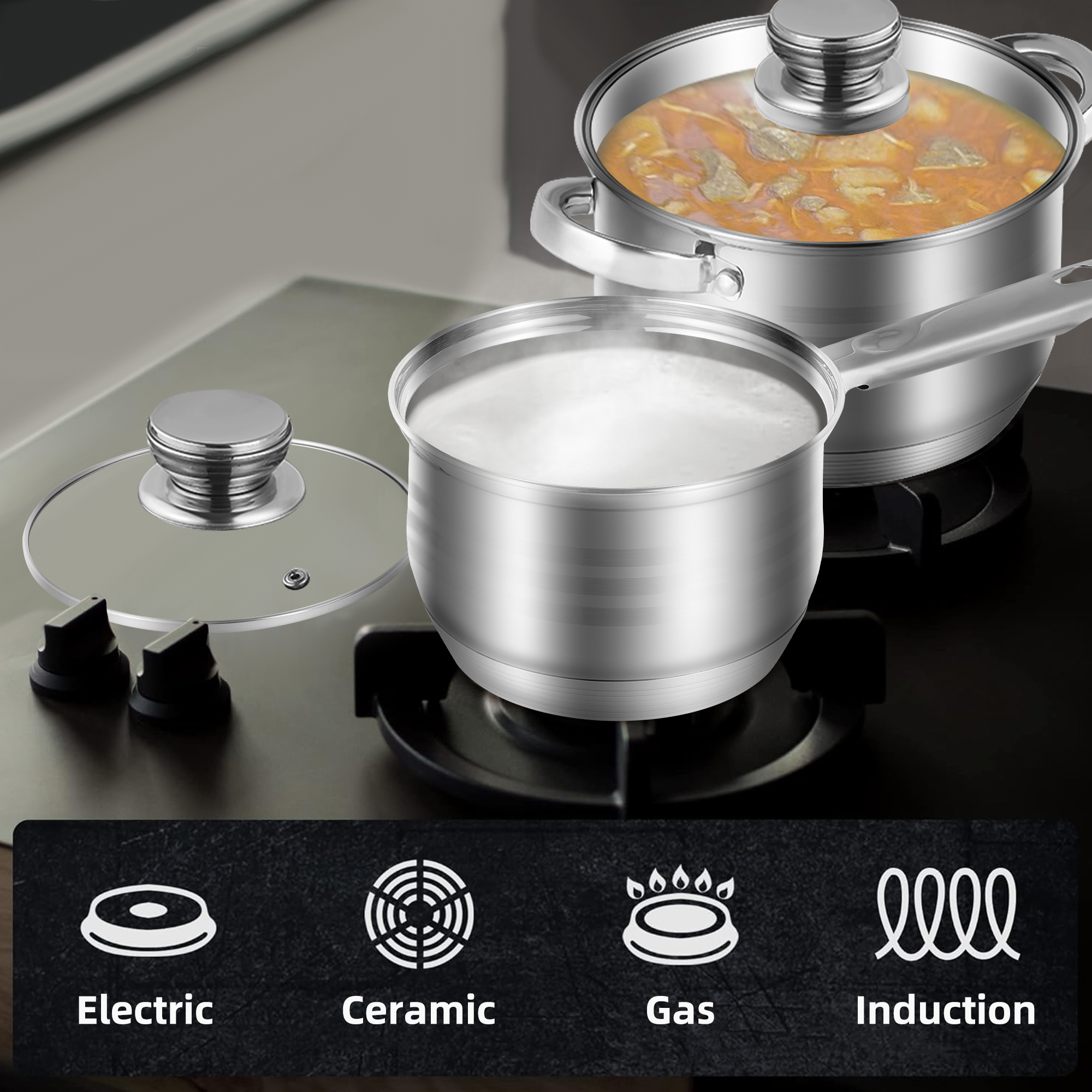 Caannasweis 12 Pieces Stainless Steel Cookware Sets Induction Pots and Pans