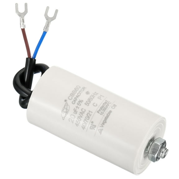 Uxcell CBB60 20uF Run Capacitor, AC450V 2 Wires 50/60Hz Cylinder with Screw 75x40mm