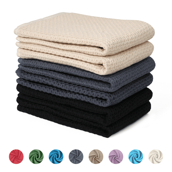SMIXLN Kitchen Dish Cloths, 100% Cotton Waffle Weave Absorbent Quick-Dry Soft Wash Kitchen Towels, Reusable Dish Towels for Drying Dishes,, 12 x 12 Inches, 6 Pack, Dark Brown, Mixed Color