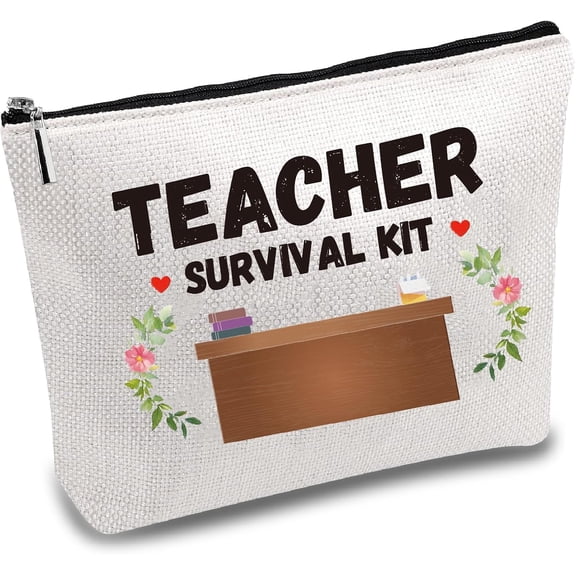 Teacher Survival Kit Bags Makeup Bags Cosmetic Bag Multi Purpose Metal Zipper Pouch Toiletry Travel Bag Purse