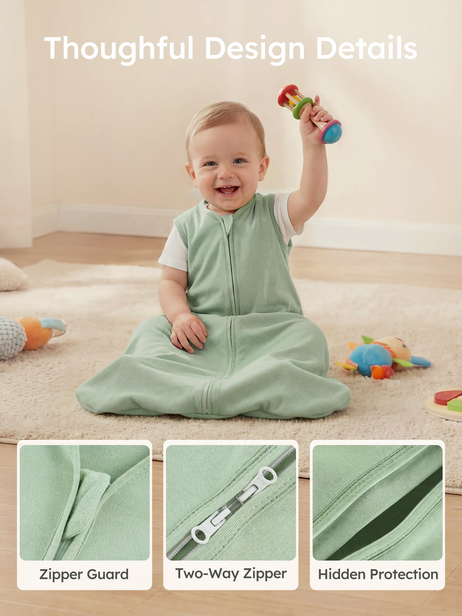 YOOFOSS Baby Sleep Sack 6-12 Months Wearable Blanket for Babies 100% Organic Cotton 2-Way Zipper TOG 0.5 Toddler Sleeping Sack 2 Pack, Sleep Sacks