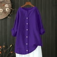 thumbnail image 4 of Purple Tshirts for Womens Daily Casual Linen Shirts Long Sleeve Shirts Tops Casual Blouses Loose Fit Shirt Womens Long Sleeve Tops, 4 of 6