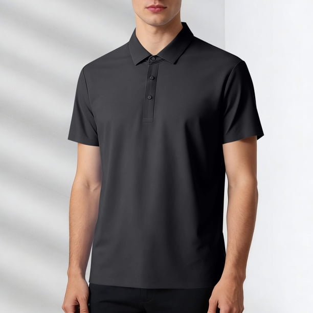Blusa y camisa de manga corta con cuello vuelto para hombre, color liso, informal, holgada, a la moda, de seda helada, sin costuras, transpirable, elástica, con botones, de cedro, blusa de manga corta
