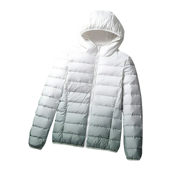 XPMWRP Women's Lightweight Puffer Gradient Color Jacket Quilted Hooded Down Long Sleeve Zip Up Coats Winter Warm Loose Trendy Padded Coat Green M